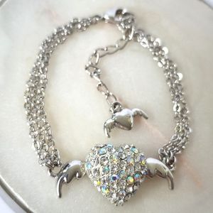 Korea silver stainless steel crystal heart bracelet